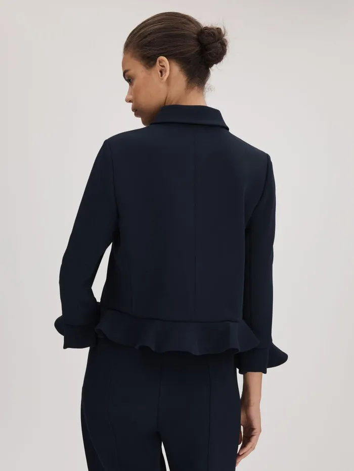 Women Reiss Brands Crepe Ruffle Jacket Navy