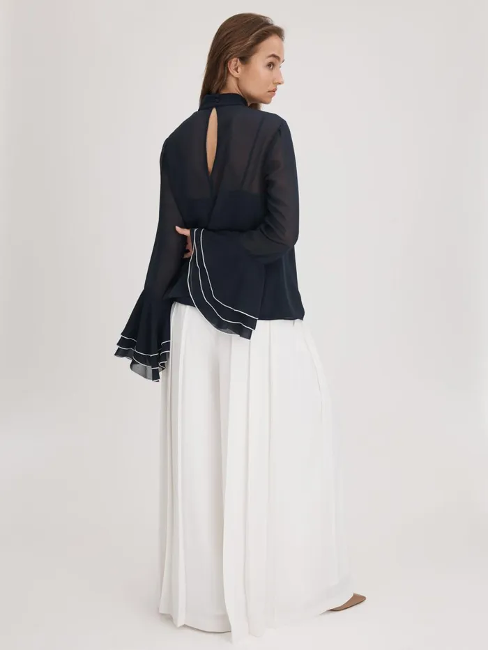 Women Reiss Brands Fluted Cuff Blouse Navy