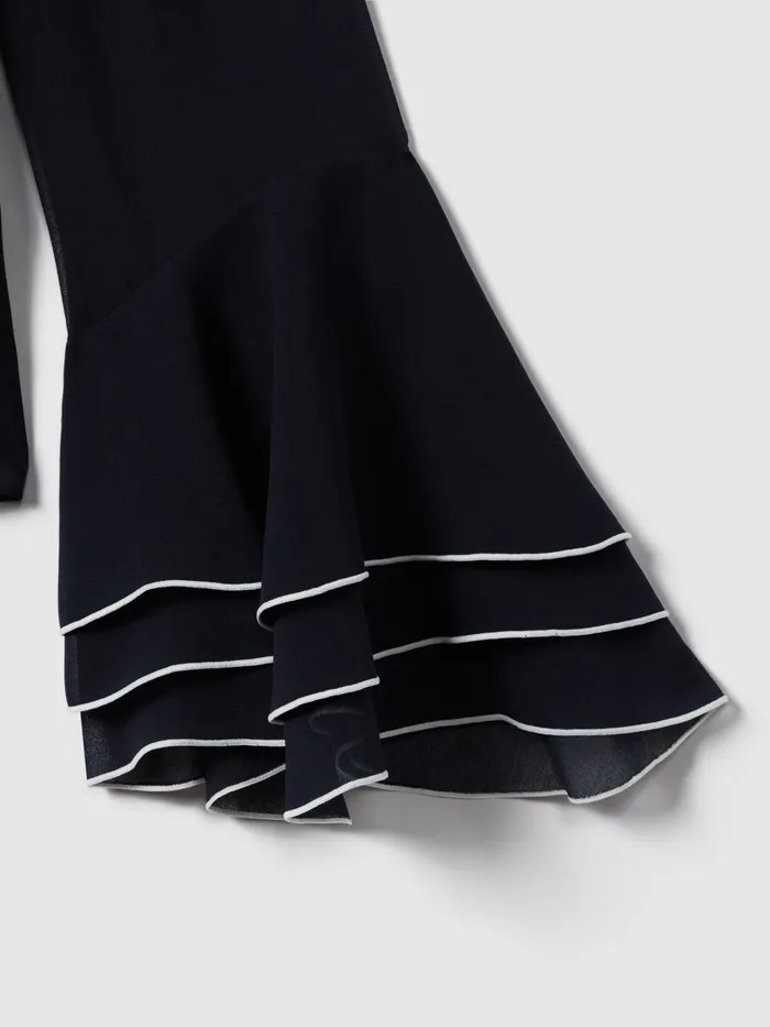 Women Reiss Brands Fluted Cuff Blouse Navy