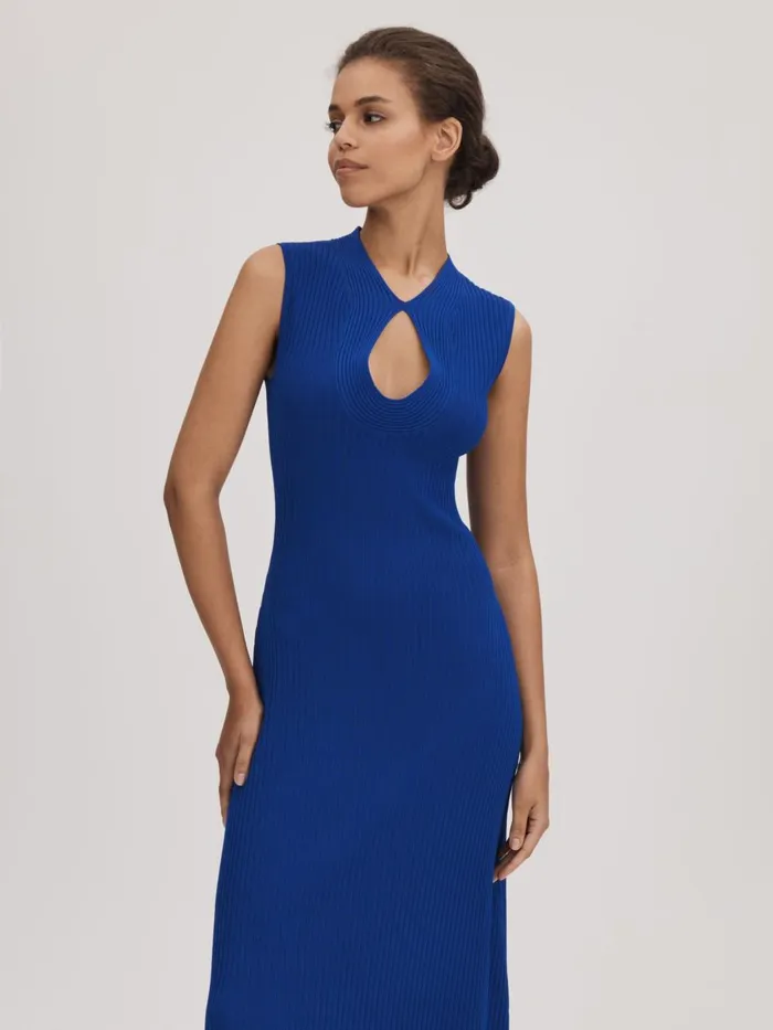 Women Reiss Brands Ribbed Midi Dress Bright Blue