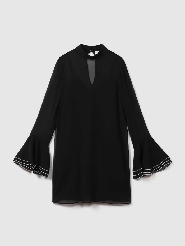 Women Reiss Brands Sheer Fluted Cuff Mini Dress Black