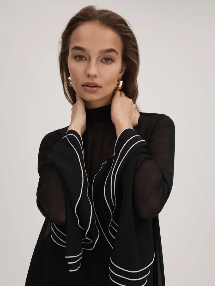 Women Reiss Brands Sheer Fluted Cuff Mini Dress Black