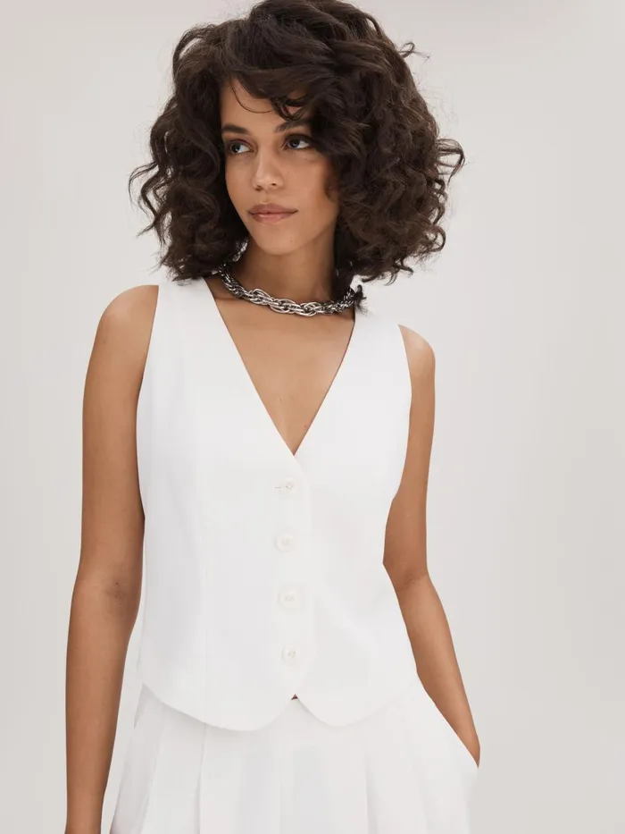 Women Reiss Brands Single Breasted Waistcoat Ivory