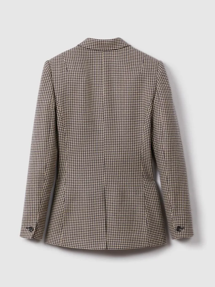 Women Reiss Coats Ella Wool Blend Double Breasted Dogtooth Blazer Blackcamel