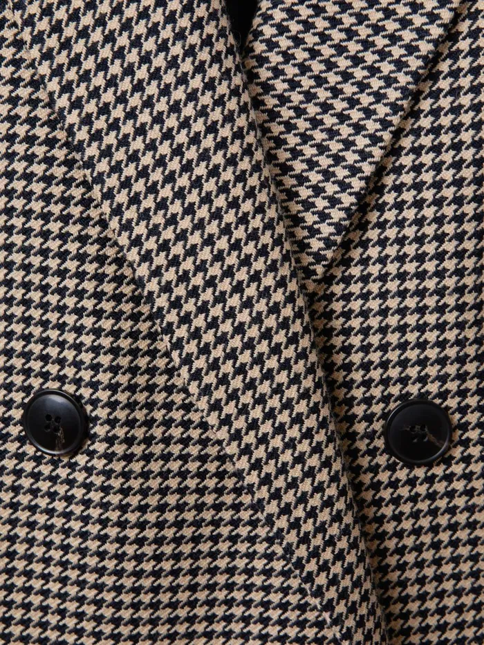 Women Reiss Coats Ella Wool Blend Double Breasted Dogtooth Blazer Blackcamel