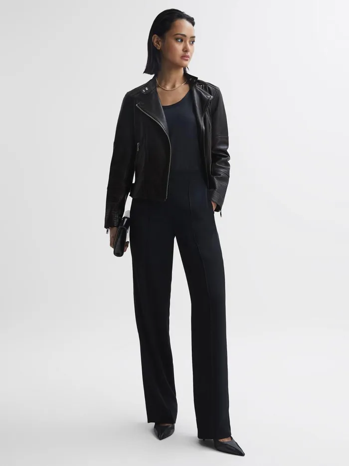 Women Reiss Coats Tallis Leather Biker Jacket Black