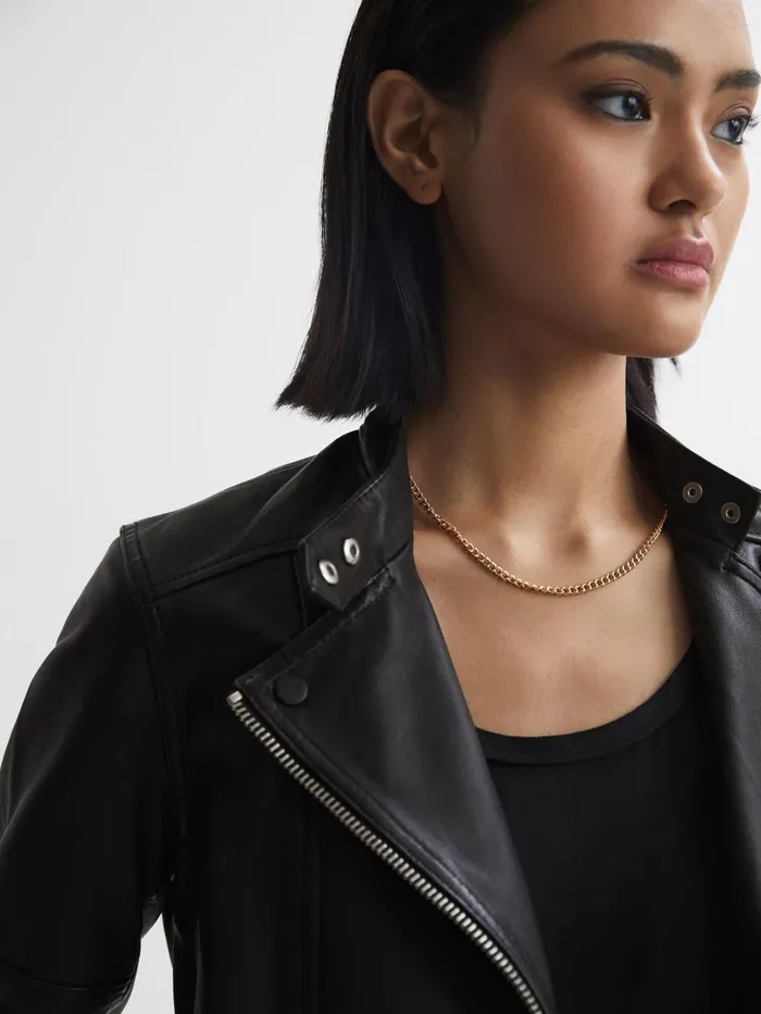 Women Reiss Coats Tallis Leather Biker Jacket Black