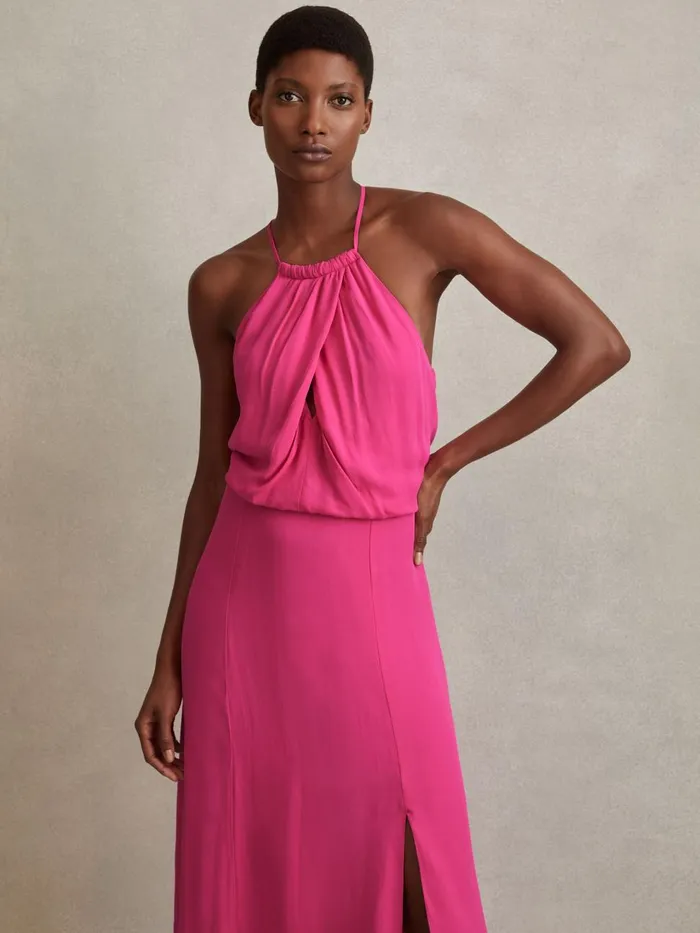 Women Reiss Dresses Elliana Drape Front Midi Dress Pink