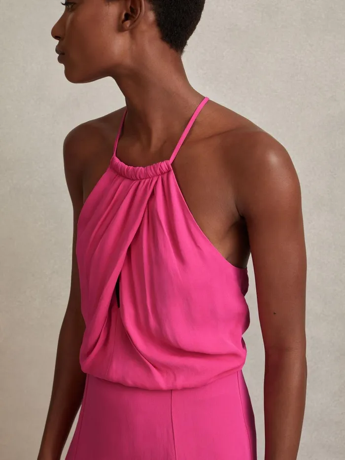 Women Reiss Dresses Elliana Drape Front Midi Dress Pink