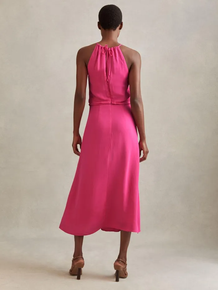 Women Reiss Dresses Elliana Drape Front Midi Dress Pink