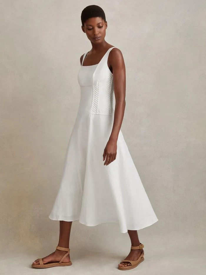 Women Reiss Dresses Etta Linen Corset Midi Dress Ivory