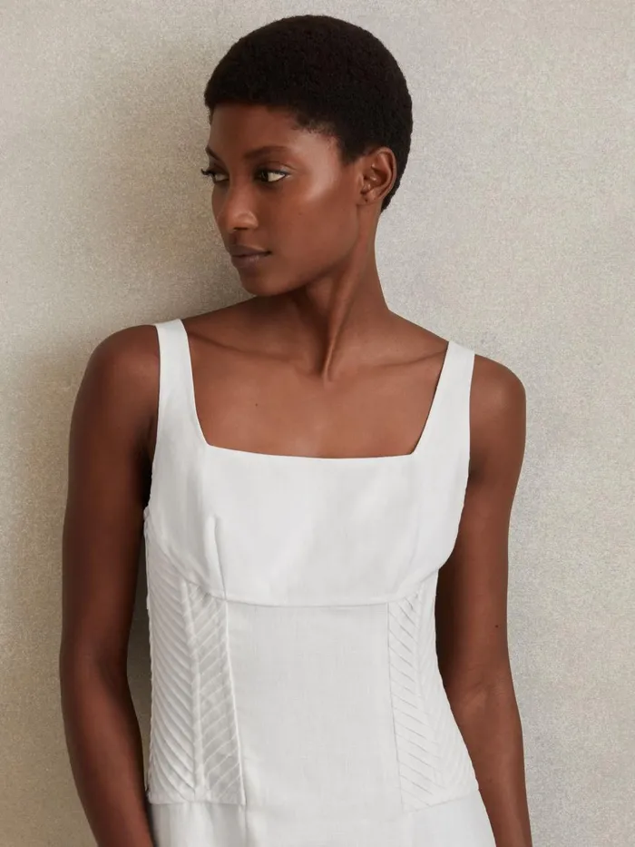 Women Reiss Dresses Etta Linen Corset Midi Dress Ivory