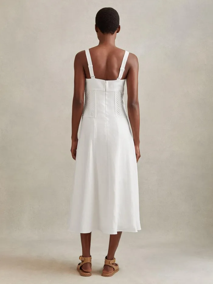 Women Reiss Dresses Etta Linen Corset Midi Dress Ivory