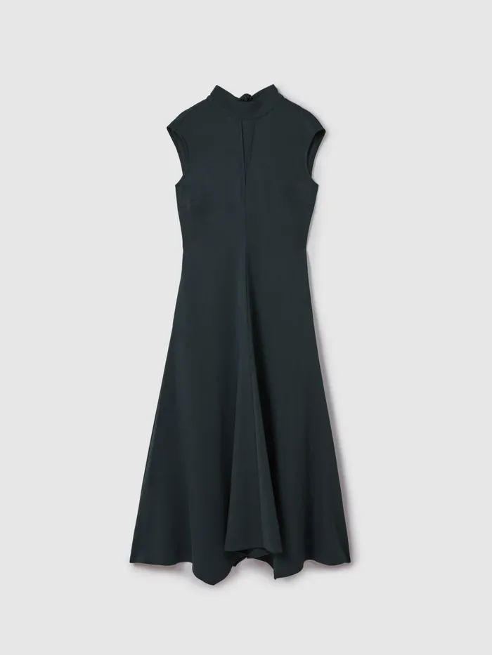 Women Reiss Dresses Libby Fitted Asymmetric Midi Dress Dark Green