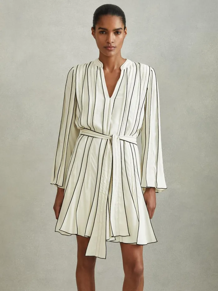 Women Reiss Dresses Orla Contrast Ruffle Mini Dress Ivory