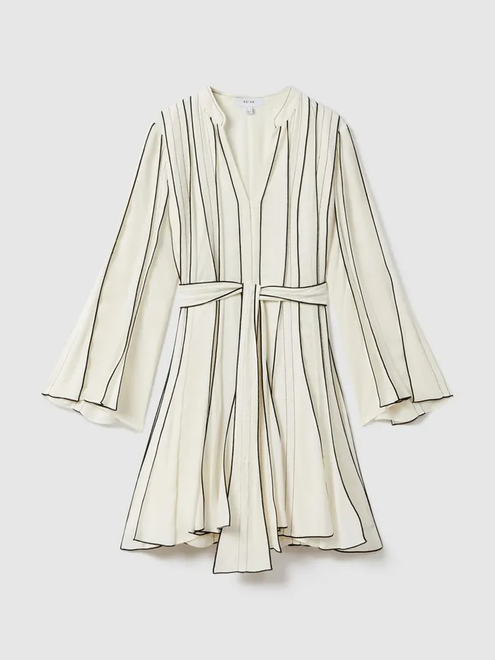 Women Reiss Dresses Orla Contrast Ruffle Mini Dress Ivory