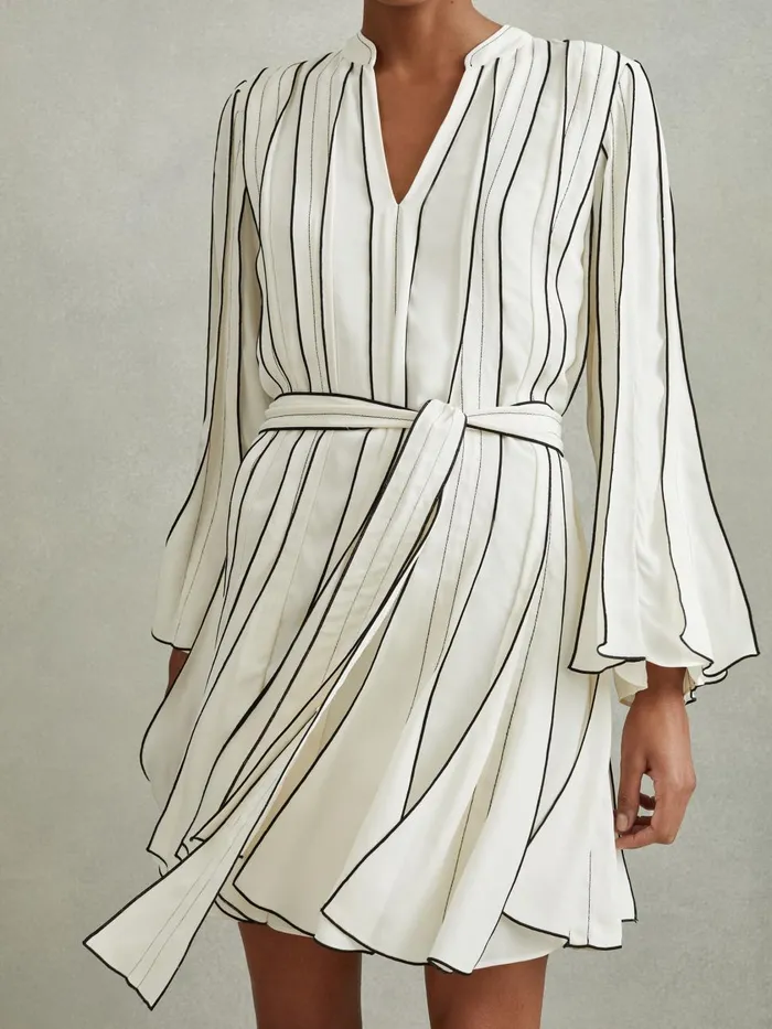 Women Reiss Dresses Orla Contrast Ruffle Mini Dress Ivory