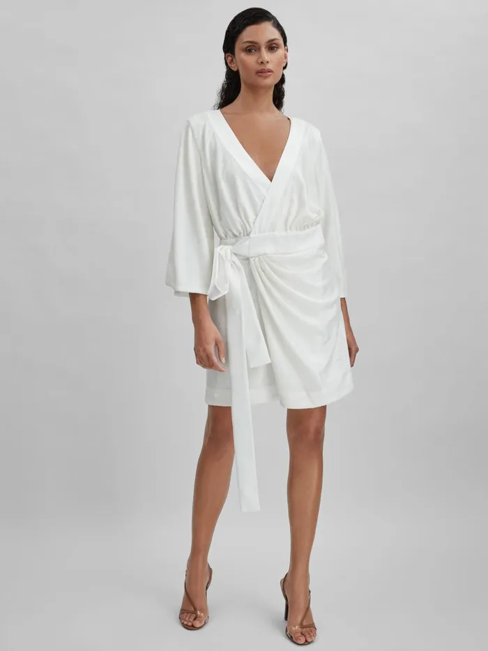 Women Reiss Dresses Sequin Side Tie Mini Dress Chalk