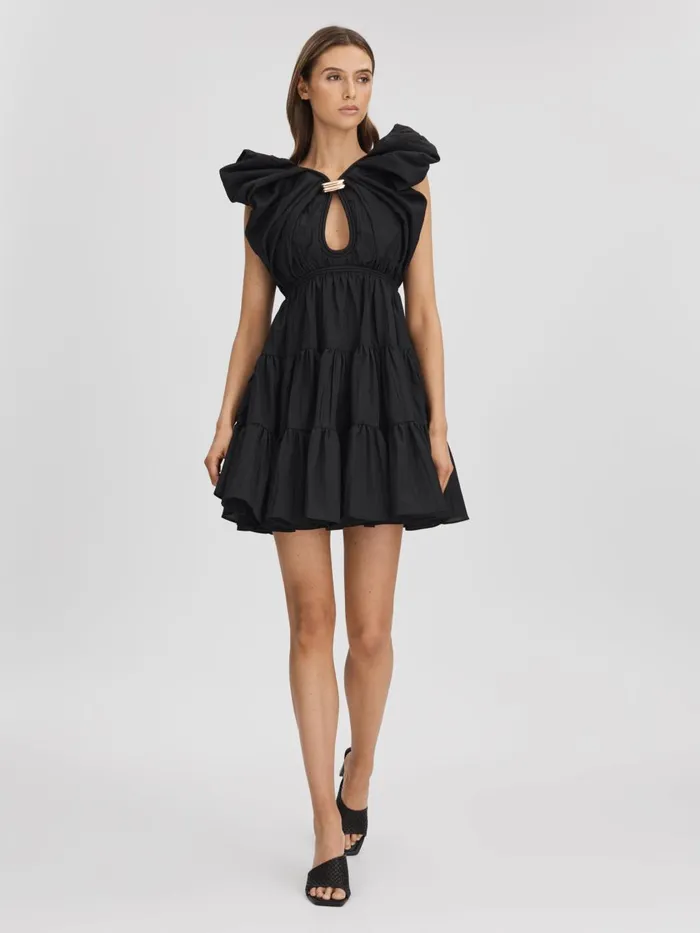 Women Reiss Dresses Tiered Midi Dress Black