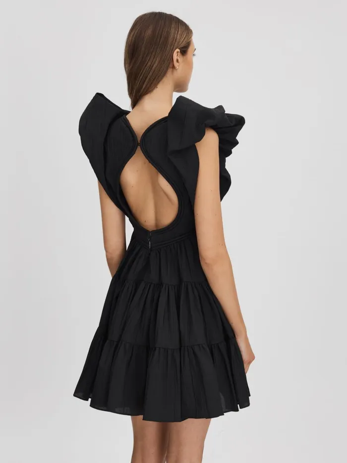 Women Reiss Dresses Tiered Midi Dress Black