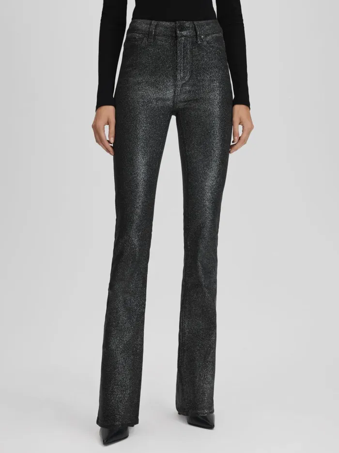Women Reiss Jeans High Rise Sparkly Trousers Blacksilver