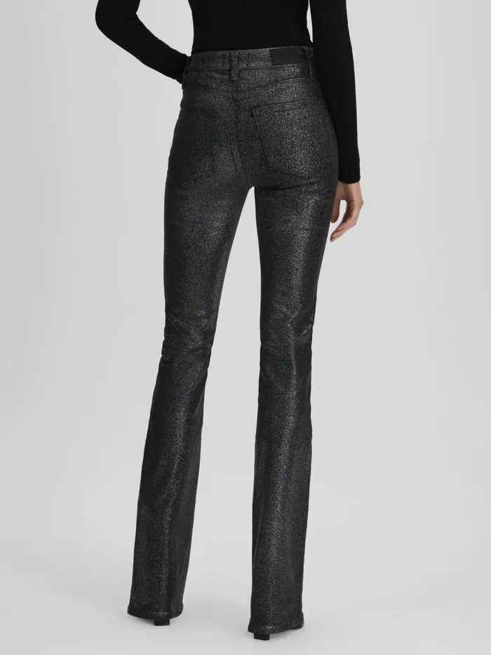 Women Reiss Jeans High Rise Sparkly Trousers Blacksilver