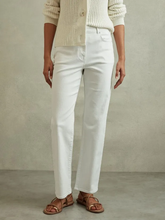 Women Reiss Jeans Selin Mid Rise Straight Leg Jeans White