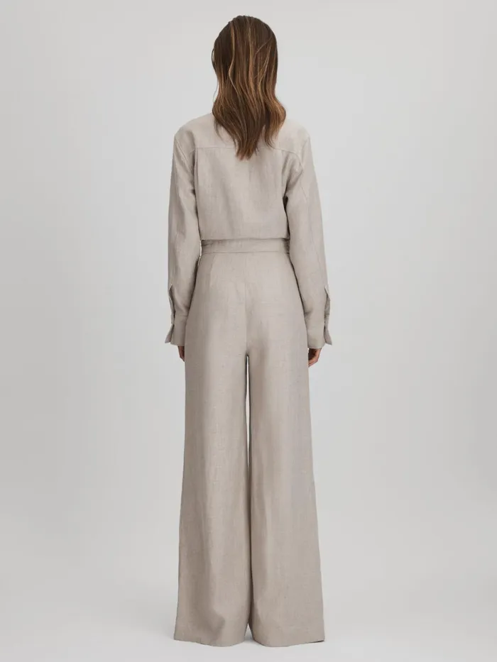 Women Reiss Jumpsuits and Playsuits Anita Linen Wide Leg Jumpsuit Neutral