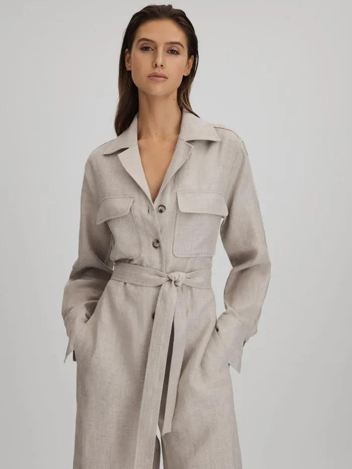 Women Reiss Jumpsuits and Playsuits Anita Linen Wide Leg Jumpsuit Neutral