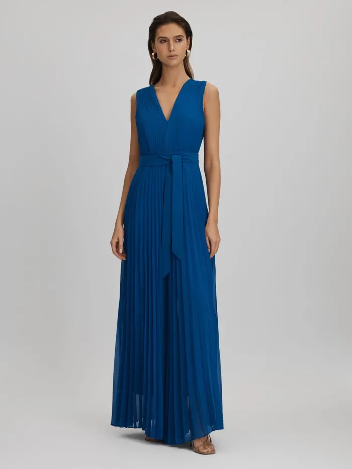 Women Reiss Jumpsuits and Playsuits Estelle Pleated Belted Jumpsuit Cobalt Blue Women Reiss Jumpsuits and Playsuits Estelle Pleated Belted Jumpsuit Cobalt Blue