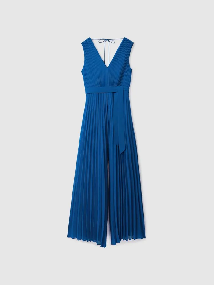 Women Reiss Jumpsuits and Playsuits Estelle Pleated Belted Jumpsuit Cobalt Blue