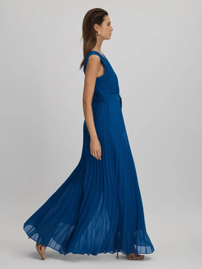 Women Reiss Jumpsuits and Playsuits Estelle Pleated Belted Jumpsuit Cobalt Blue