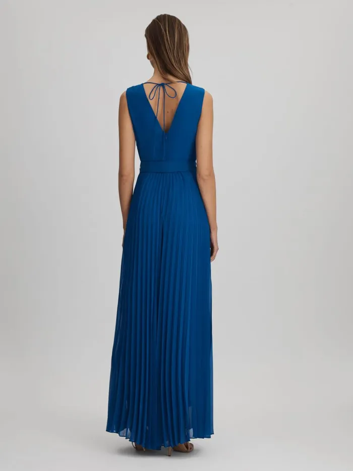 Women Reiss Jumpsuits and Playsuits Estelle Pleated Belted Jumpsuit Cobalt Blue