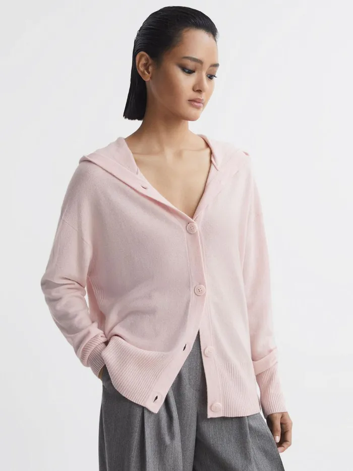 Women Reiss Knitwear Evie Wool Blend Hooded Cardigan Light Pink