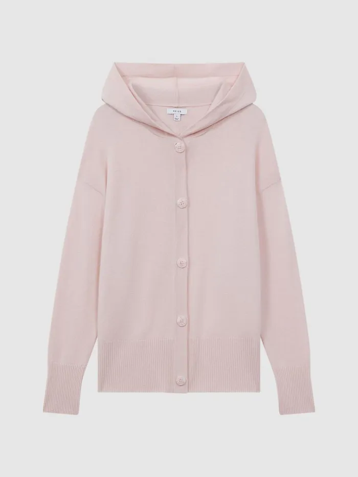 Women Reiss Knitwear Evie Wool Blend Hooded Cardigan Light Pink