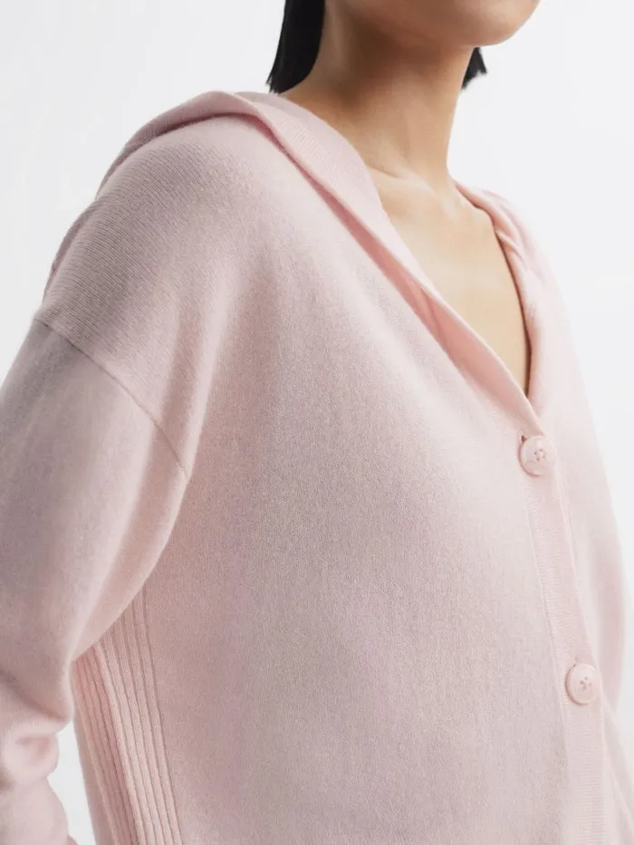 Women Reiss Knitwear Evie Wool Blend Hooded Cardigan Light Pink