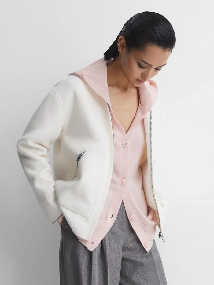 Women Reiss Knitwear Evie Wool Blend Hooded Cardigan Light Pink