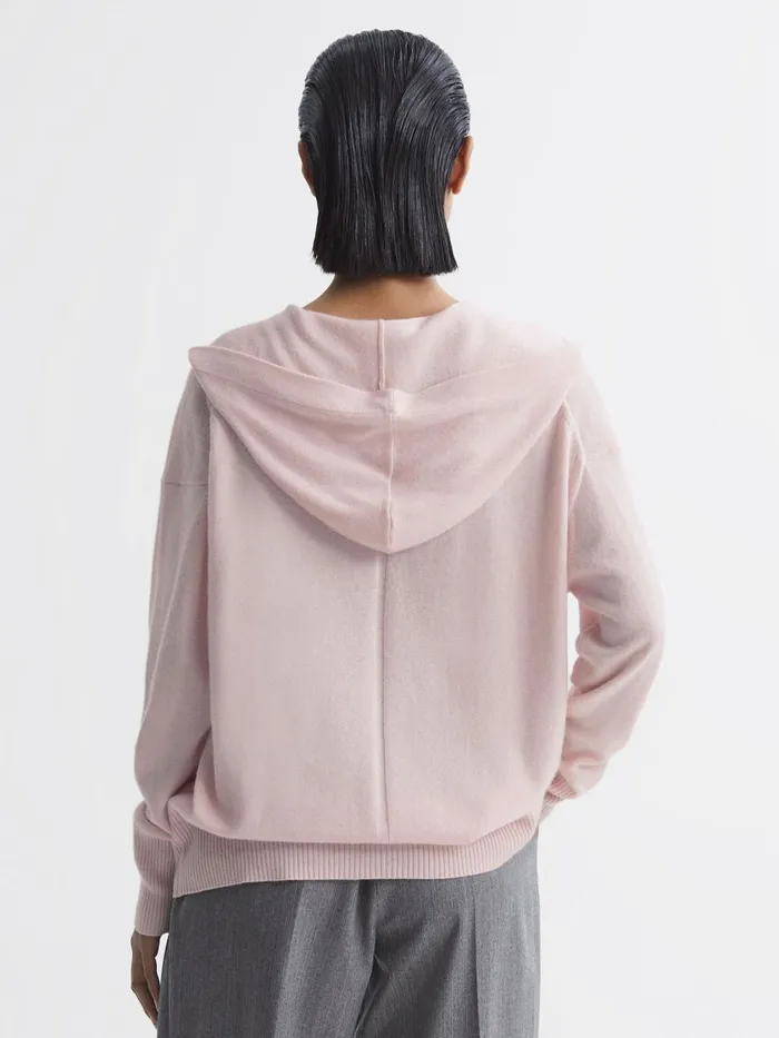 Women Reiss Knitwear Evie Wool Blend Hooded Cardigan Light Pink