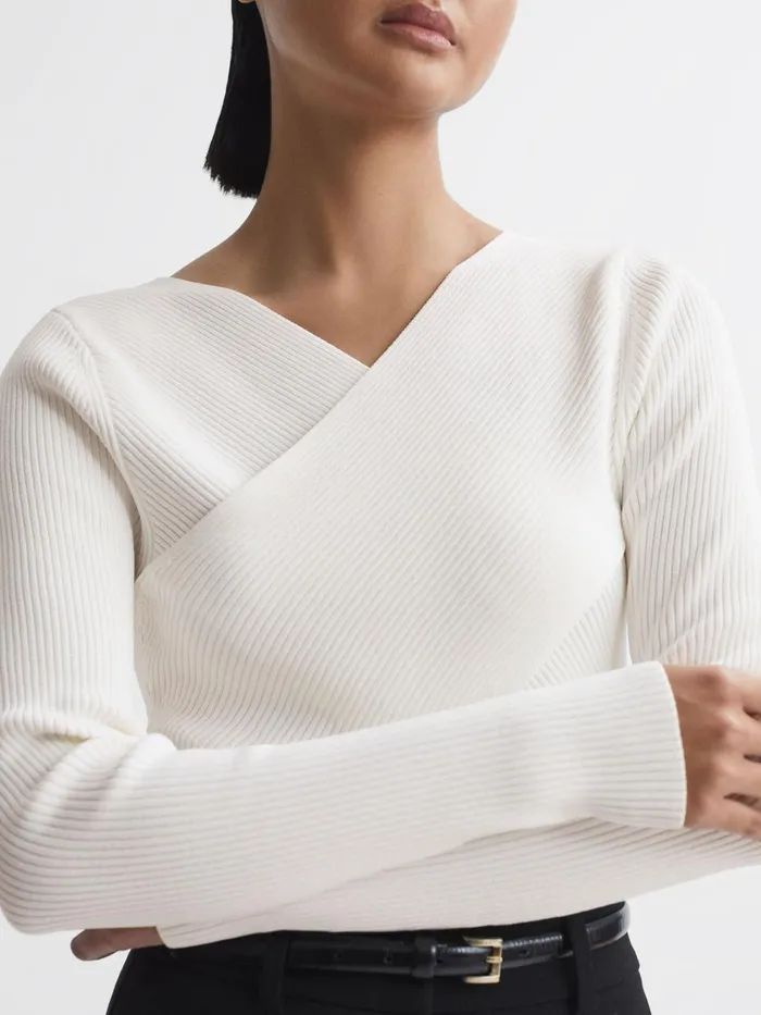 Women Reiss Knitwear Heidi Knitted Wrap Long Sleeve Top Ivory