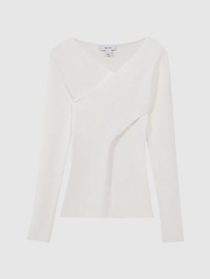 Women Reiss Knitwear Heidi Knitted Wrap Long Sleeve Top Ivory