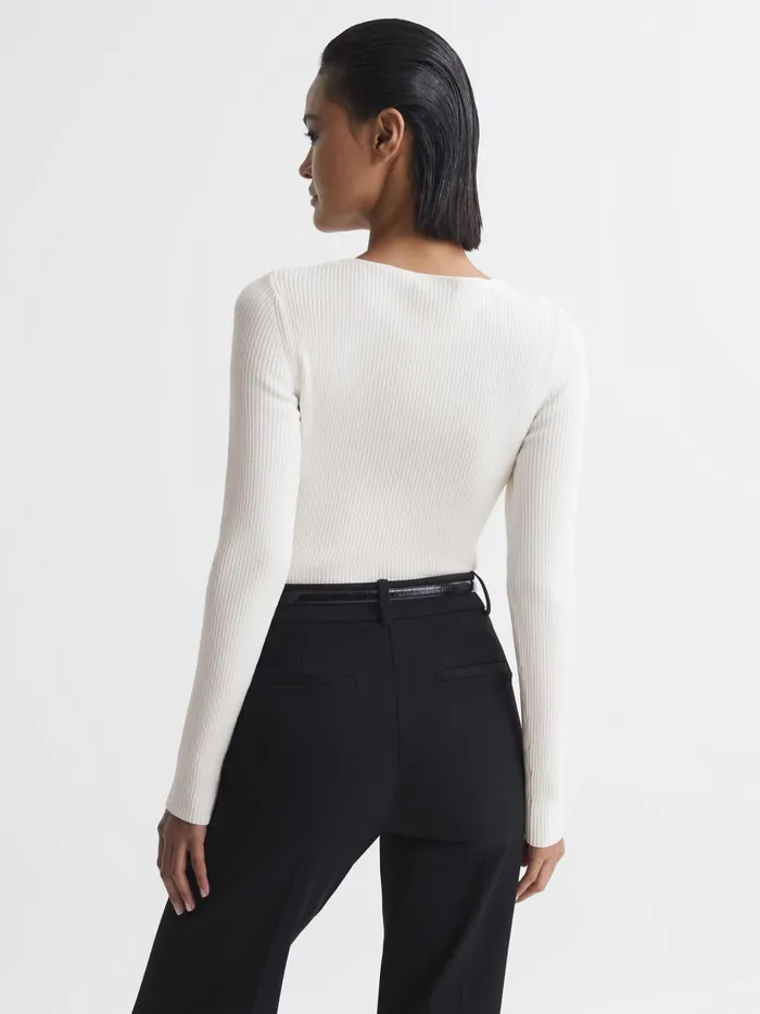 Women Reiss Knitwear Heidi Knitted Wrap Long Sleeve Top Ivory