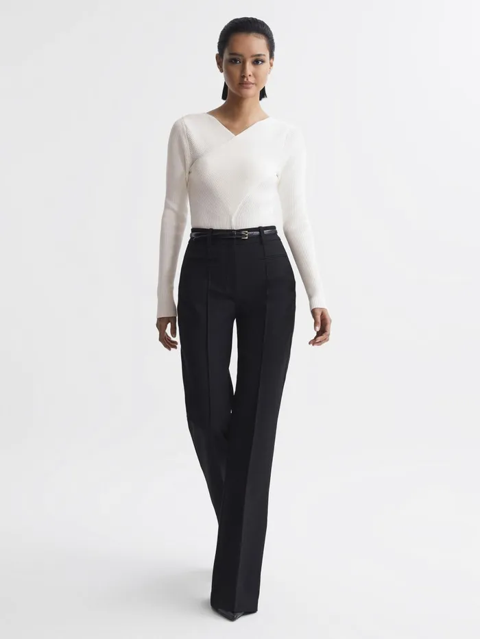 Women Reiss Knitwear Heidi Knitted Wrap Long Sleeve Top Ivory