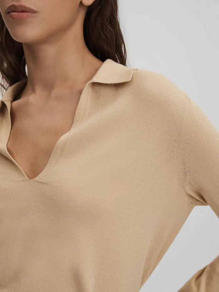 Women Reiss Knitwear Nellie Knitted Collared VNeck Top Stone