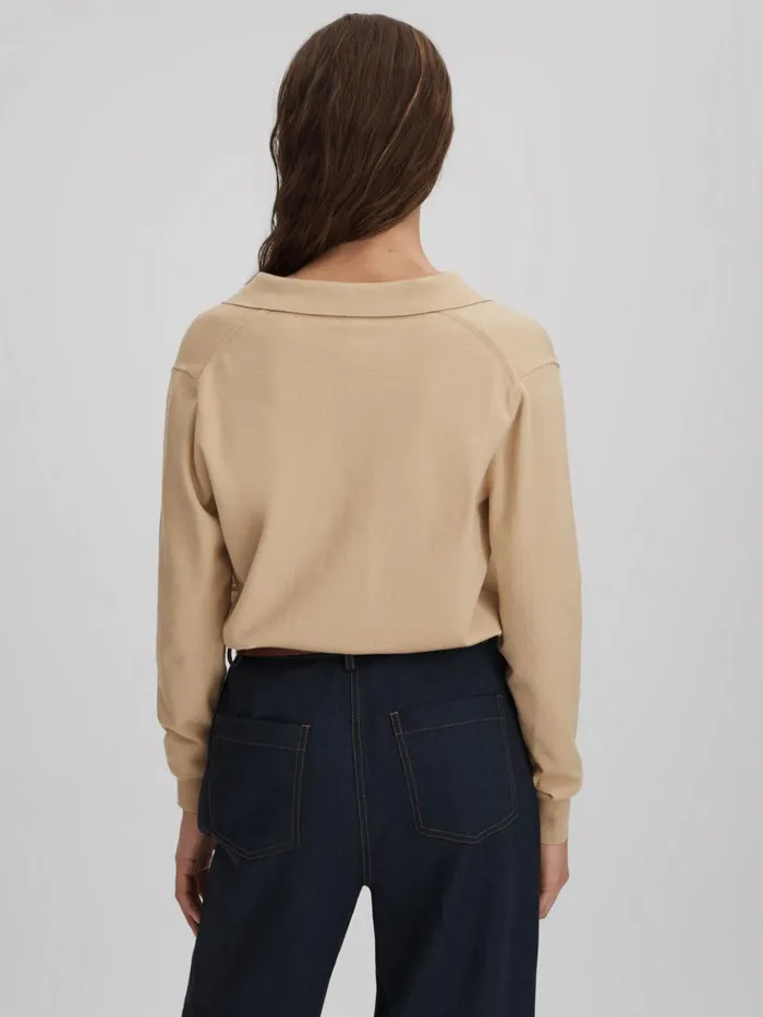 Women Reiss Knitwear Nellie Knitted Collared VNeck Top Stone
