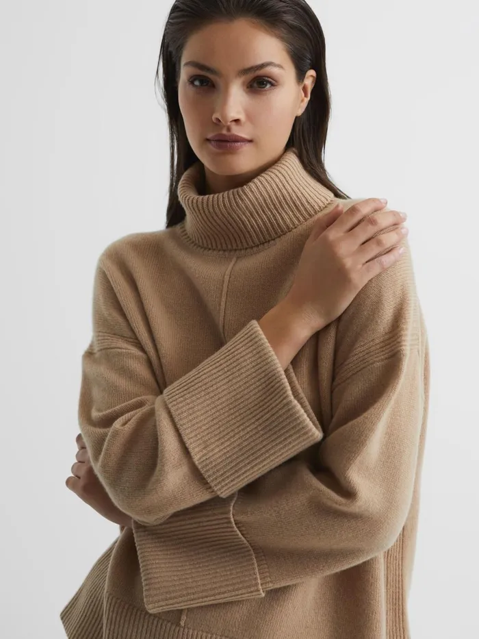 Women Reiss Knitwear Sarah WoolCashmere Roll Neck Jumper Camel