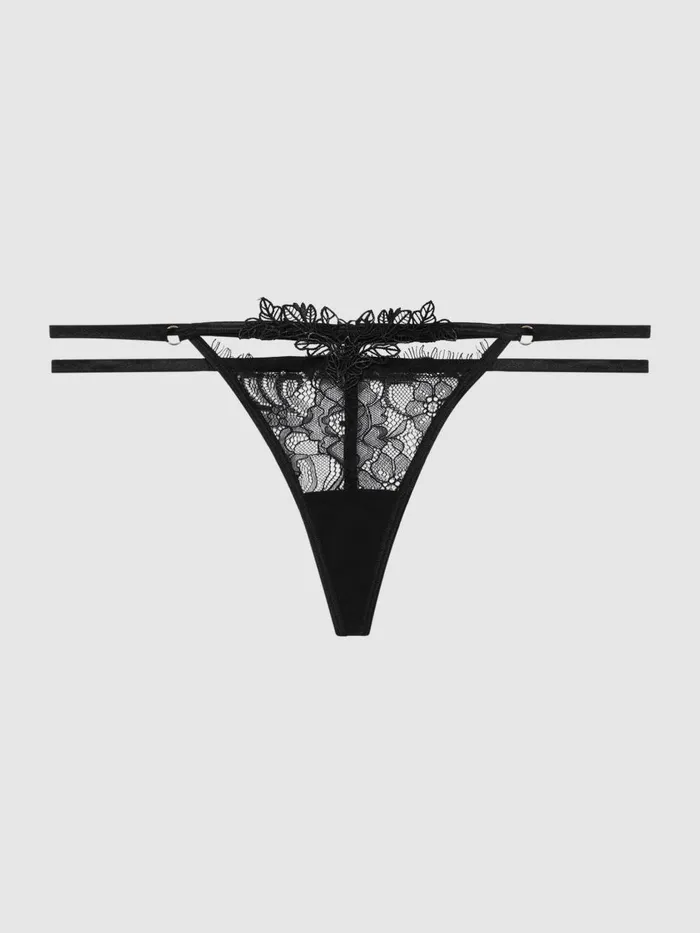 Women Reiss Lingerie Lace GString Thongs Black