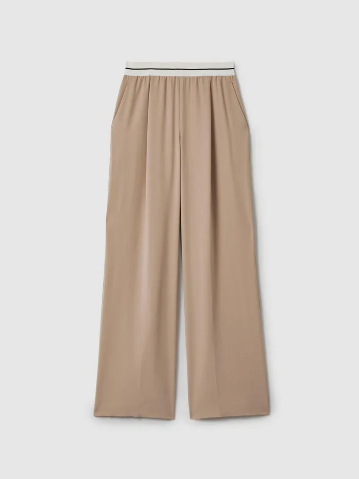 Women Reiss Pants Abigail Wide Leg Elasticated Trousers Stone