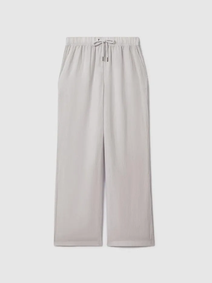 Women Reiss Pants Cleo Garment Dyed Wide Leg Linen Trousers Dusty Blue