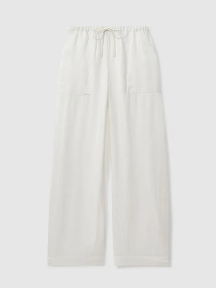 Women Reiss Pants Eddie Textured Wide Leg CoverUp Trousers Ivory