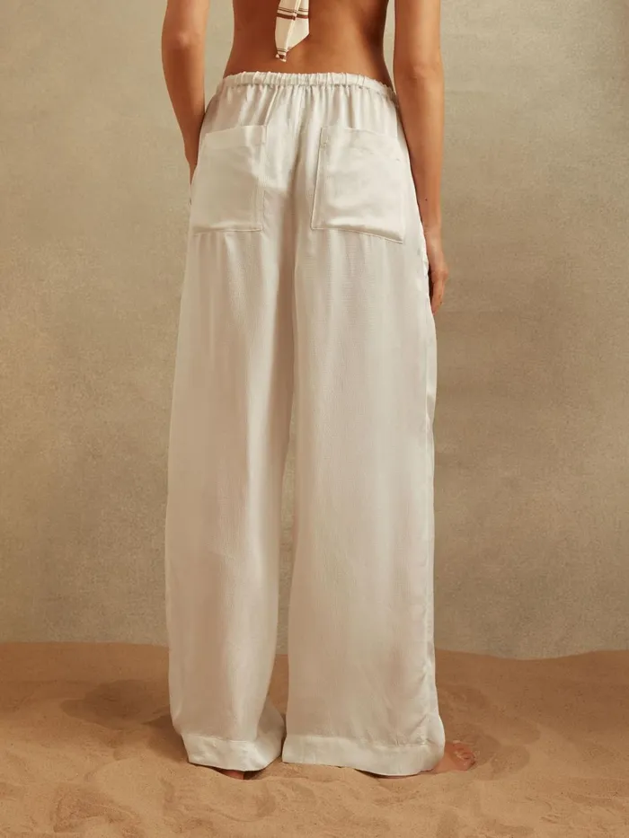 Women Reiss Pants Eddie Textured Wide Leg CoverUp Trousers Ivory